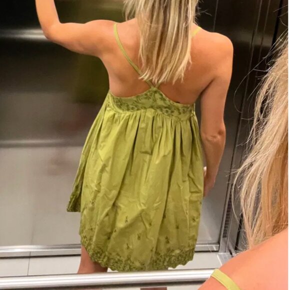 Zara Embroidered Chemise Dress Green Size XS - Picture 2 of 11